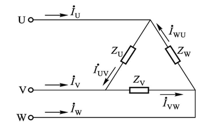 电源与负载三相三线制连接且为三角形连接